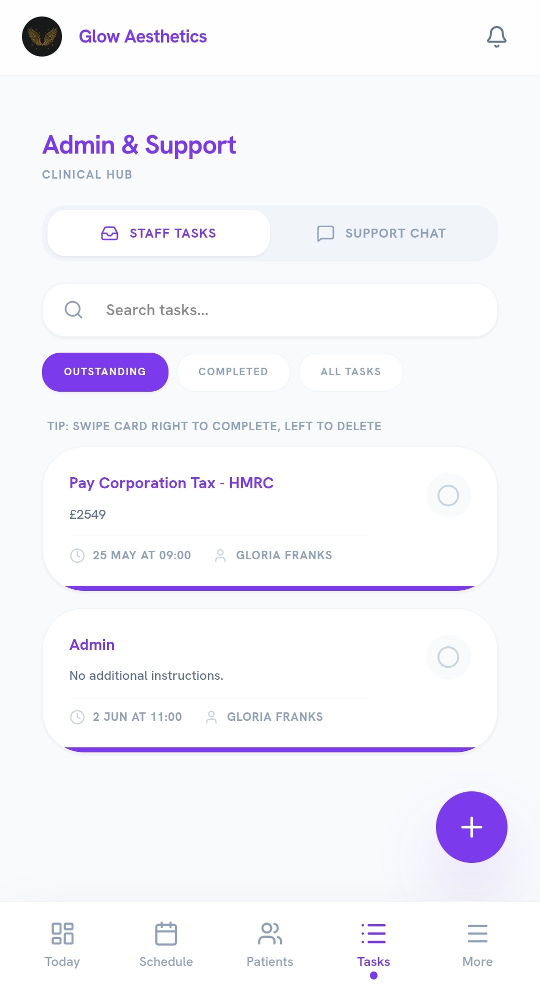 Tasks and team admin